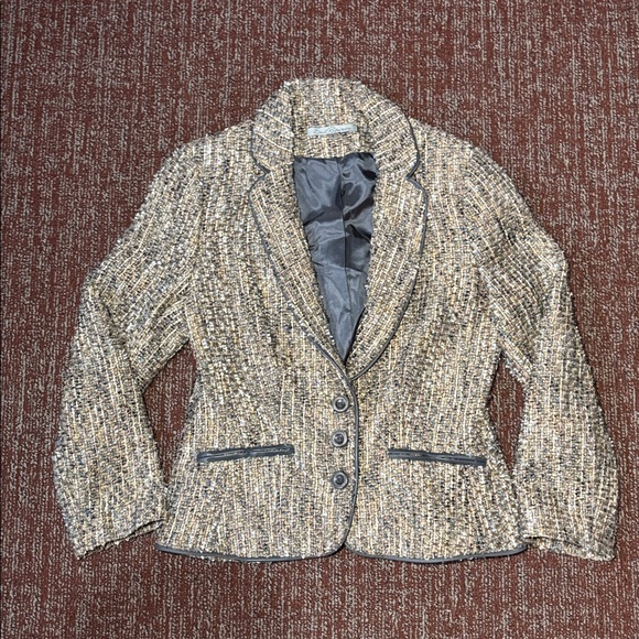 Emil Rutenberg vintage wool tweed tan cropped three button blazer women’s 6 - Picture 2 of 15